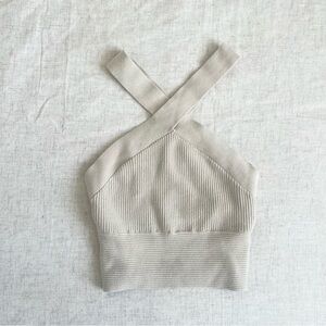 Abercrombie & fitch Cream Ribbed Cross-Back Crop Top